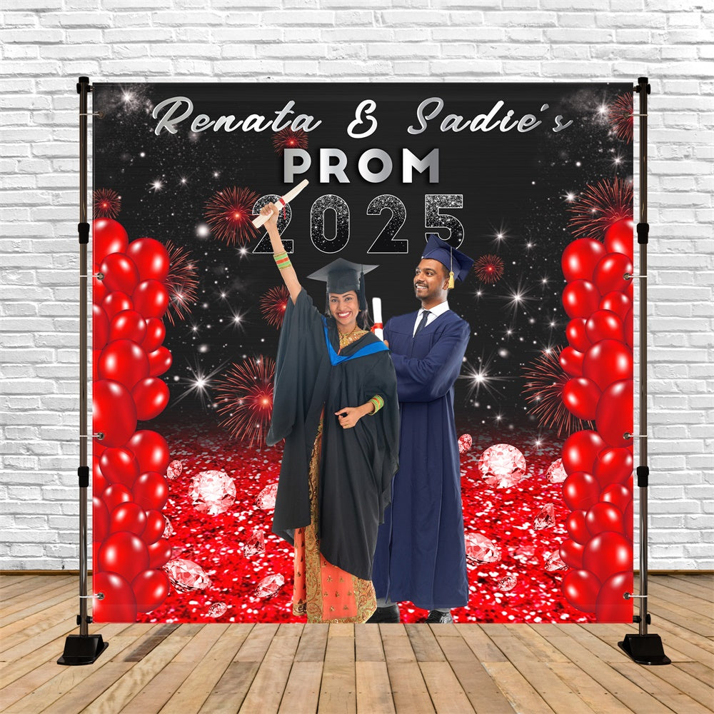 Toile de Fond de Bal Ballons Rouges Feux d’Artifice Personnalisée MRR5-9