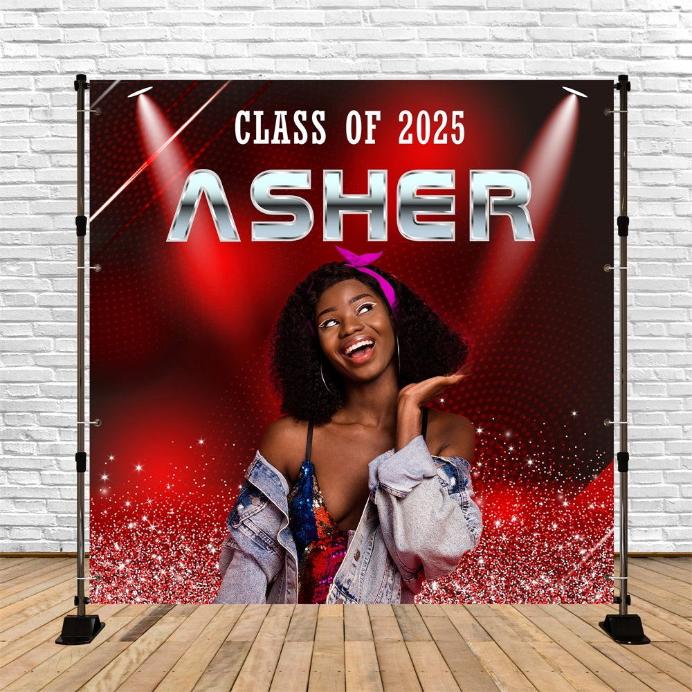 Toile de Fond de Graduation 2025 Glamour Cramoisi Personnalisée MRR6-12