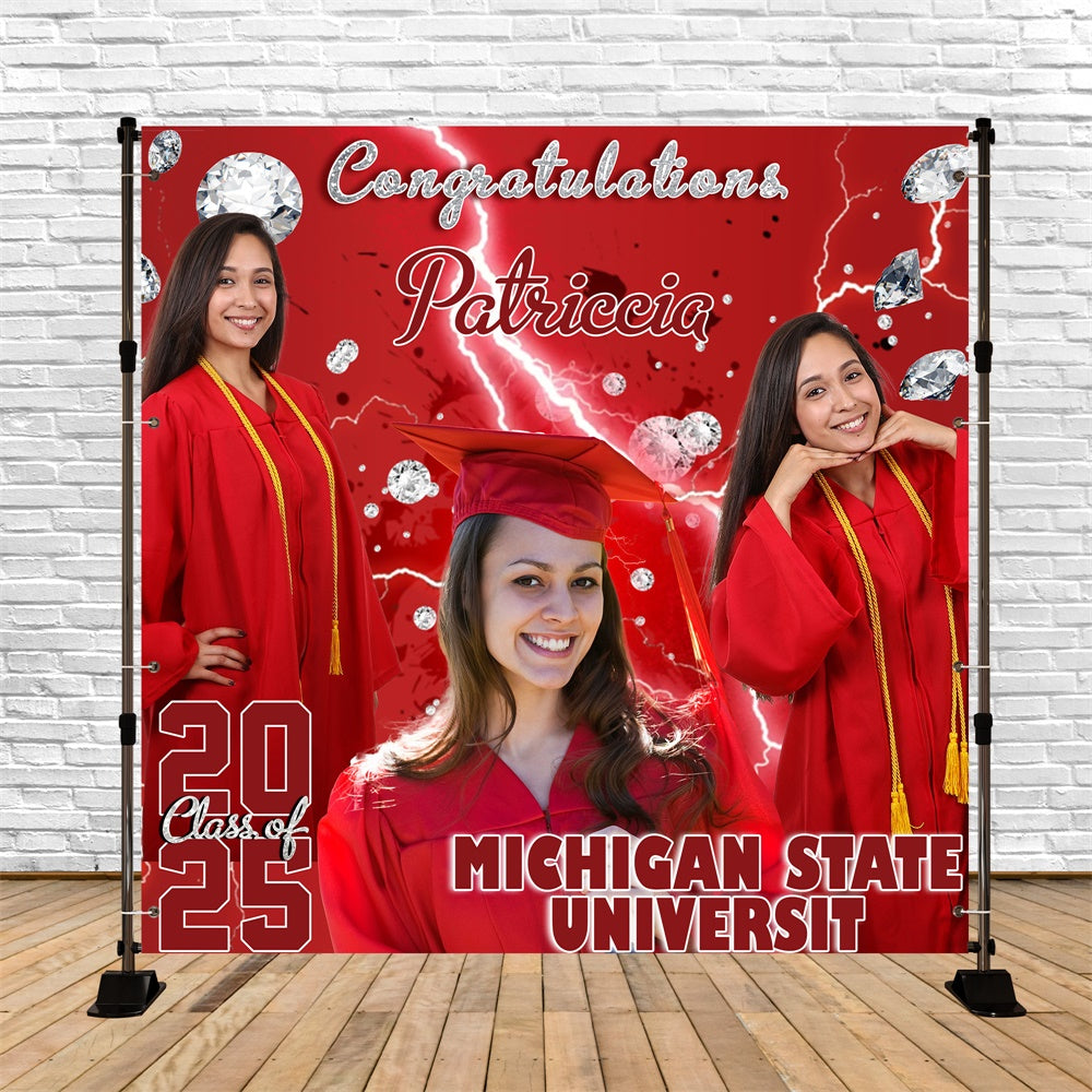Toile de Fond de Graduation Énergie Cramoisie Personnalisée MRR6-22