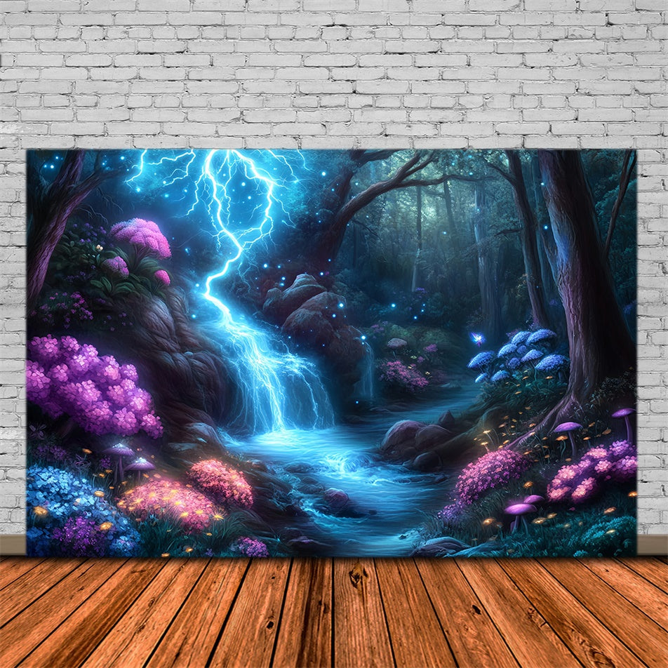 Toile de fond Forêt Magique Cascade Tonnerre Lumineuse MRR7-101