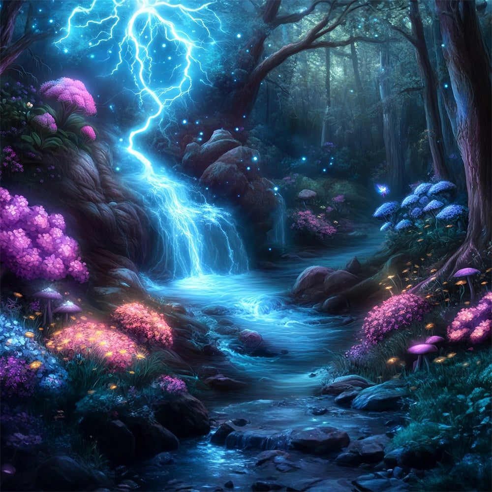 Toile de fond Forêt Magique Cascade Tonnerre Lumineuse MRR7-101