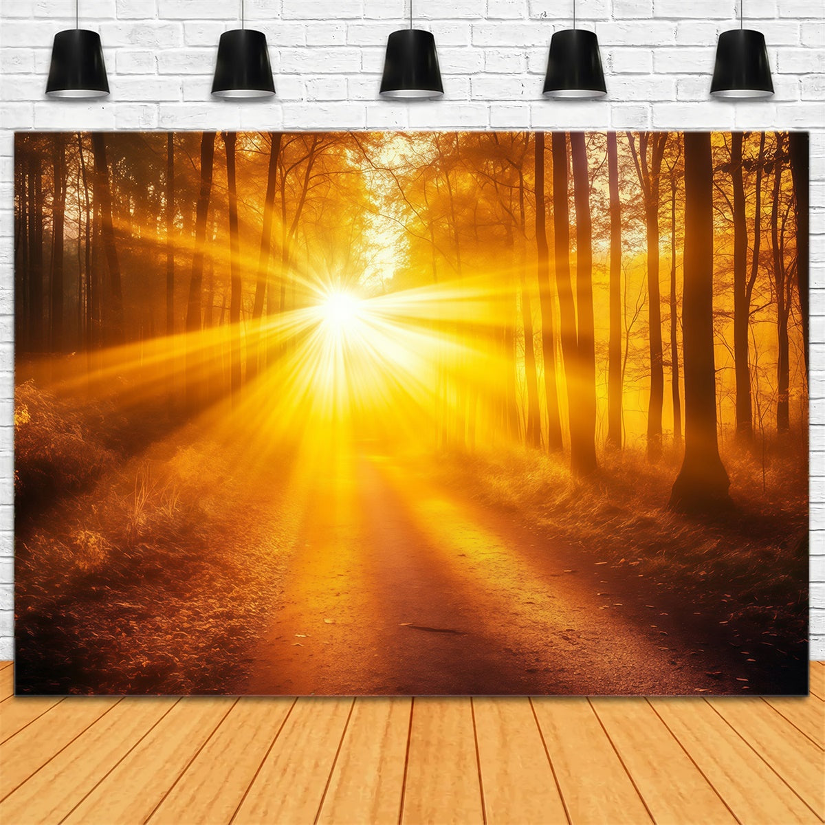 Toile de fond Forêt Automne Sentier Chute de Lumière MRR7-103