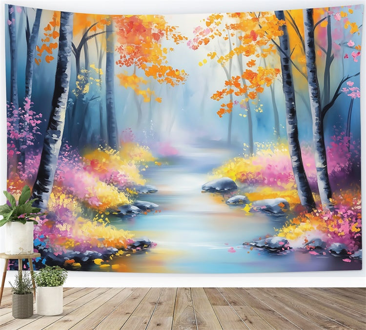 Toile de fond Photo Forêt Fantaisie Ruisseau Feuille Pastel MRR7-104