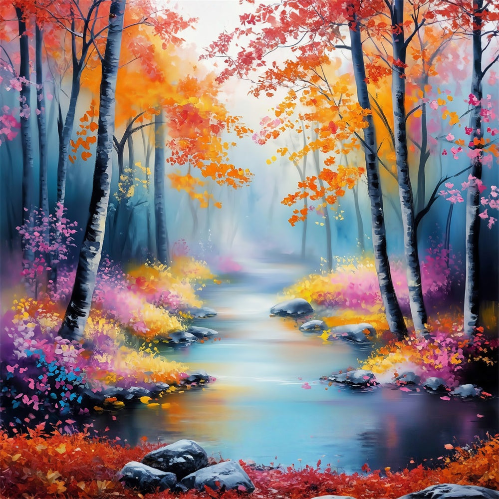 Toile de fond Photo Forêt Fantaisie Ruisseau Feuille Pastel MRR7-104