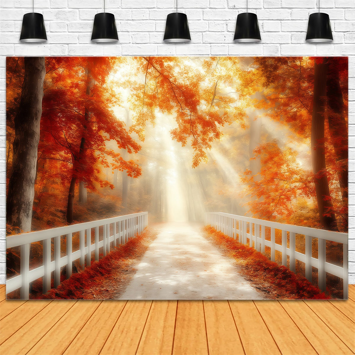 Toile de fond Forêt Automne Pont Doré MRR7-105