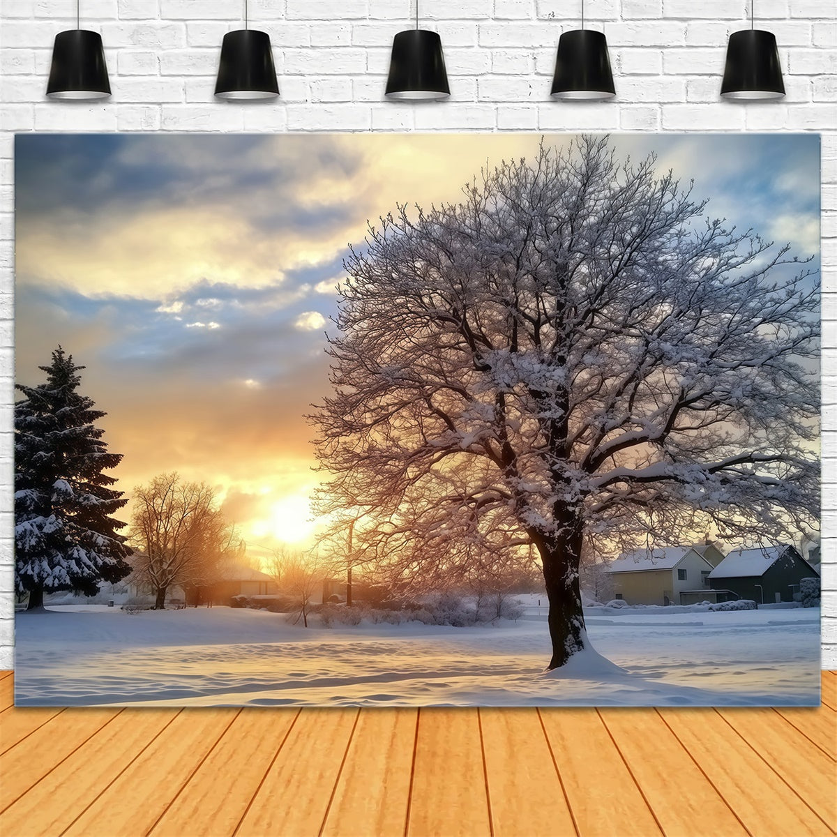 Toile de fond Forêt Coucher Soleil Sérénité Hiver MRR7-107