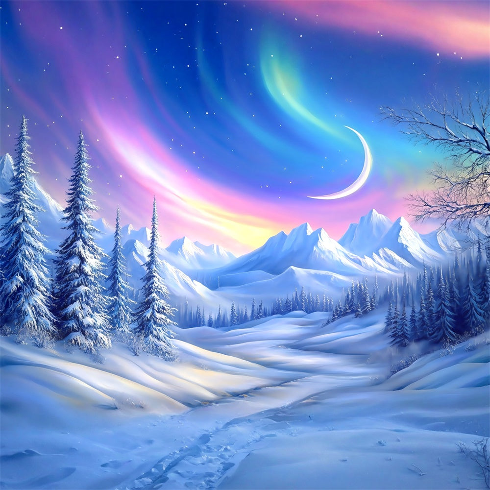 Toile de fond Forêt Neige Pays des Merveilles Croissant Hiver MRR7-109