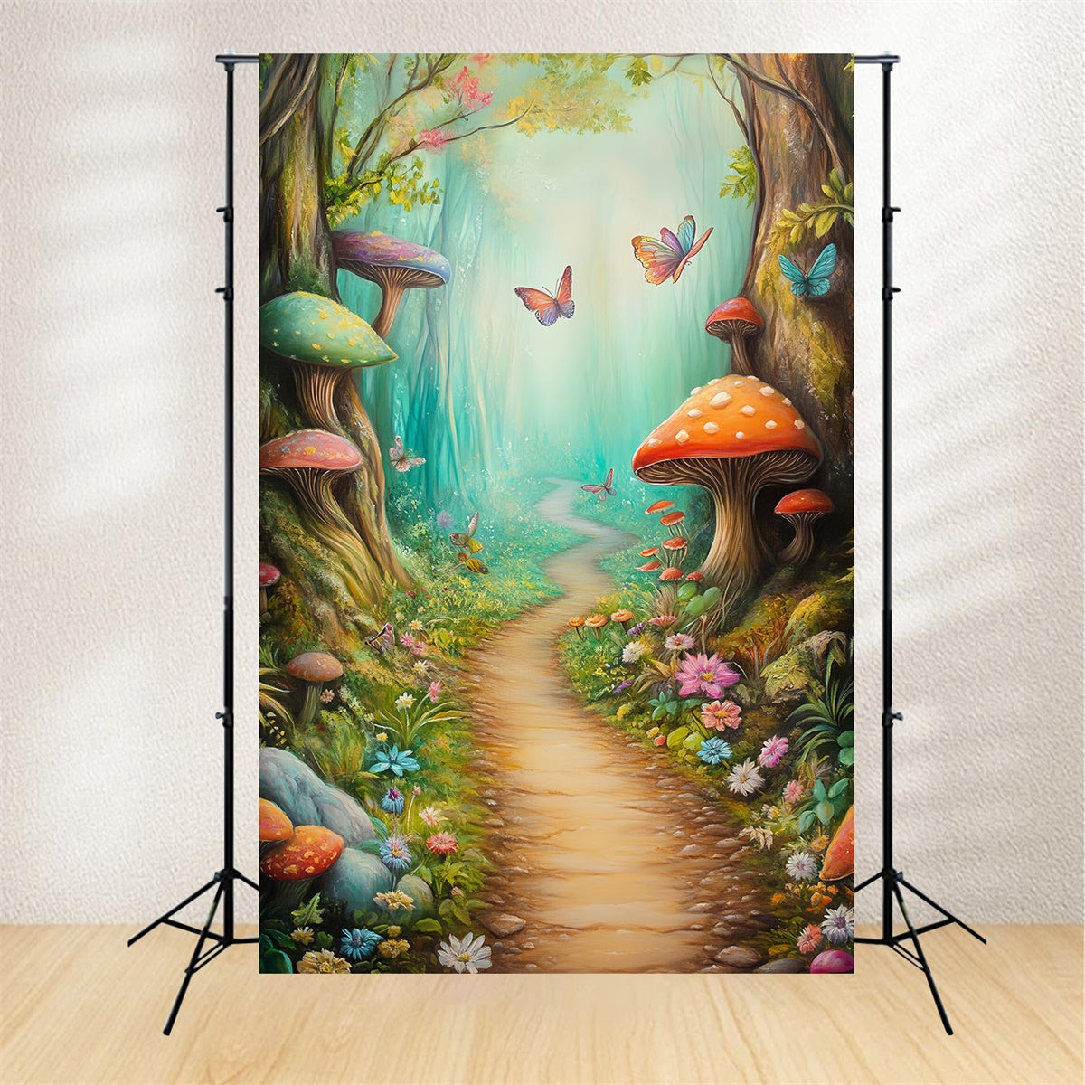 Toile de fond Photo Forêt Fée Champignon Sentier Papillon MRR7-110