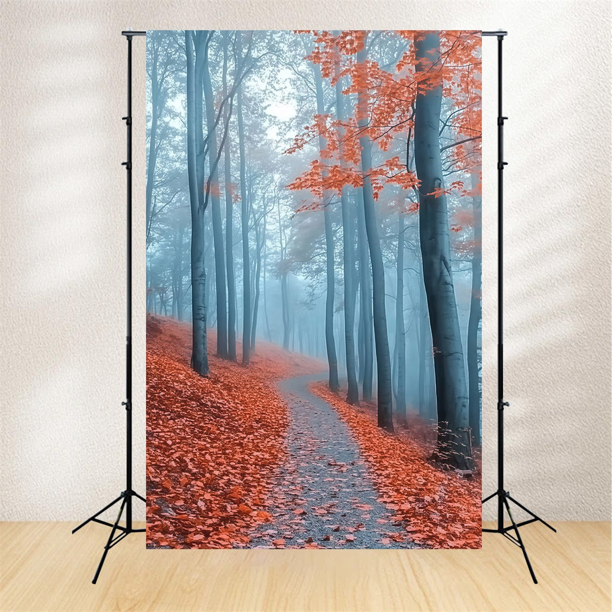Toile de fond Photo Forêt Automne Sentier Brume Rouge MRR7-112