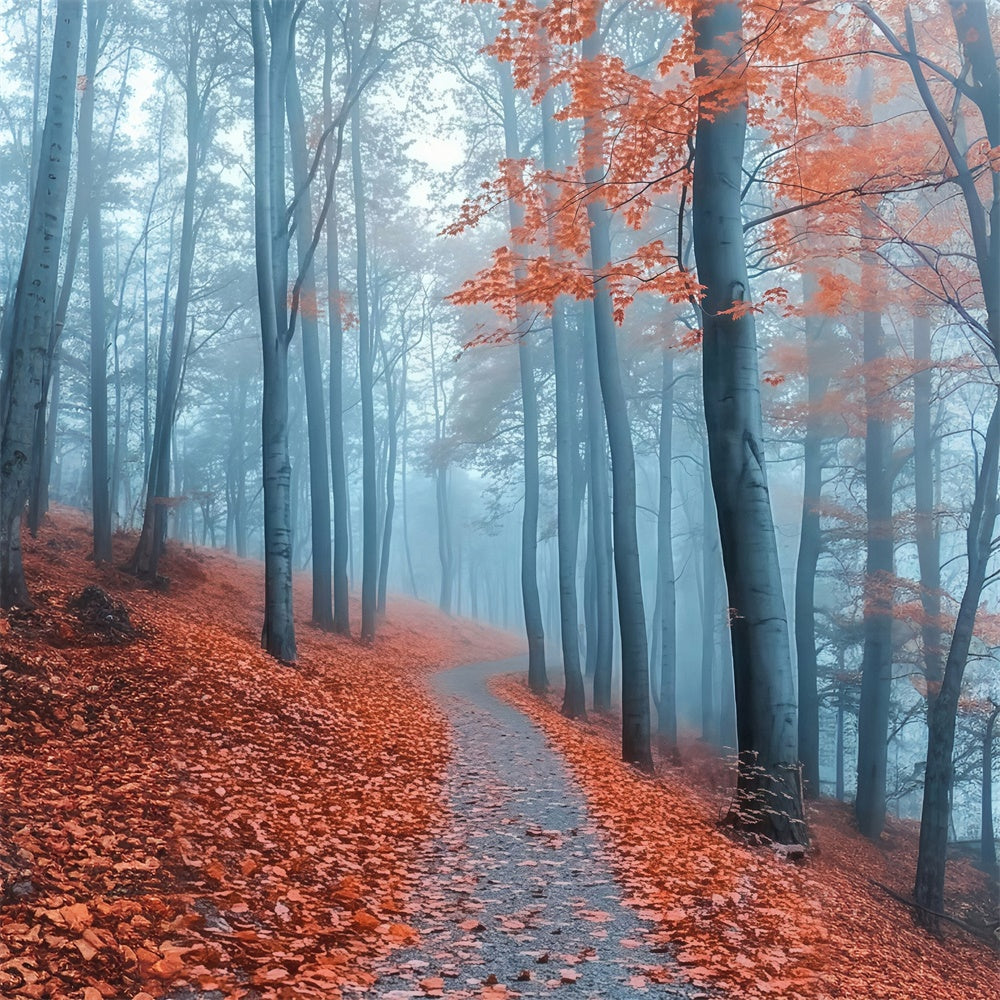 Toile de fond Photo Forêt Automne Sentier Brume Rouge MRR7-112