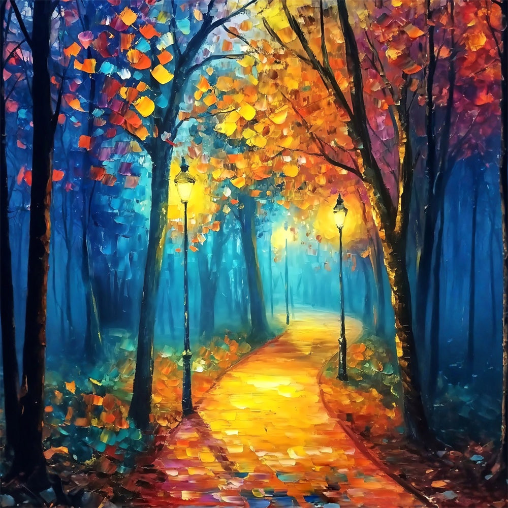 Toile de fond Photo Forêt Coucher Soleil Forêt Peinture à l’Huile MRR7-114