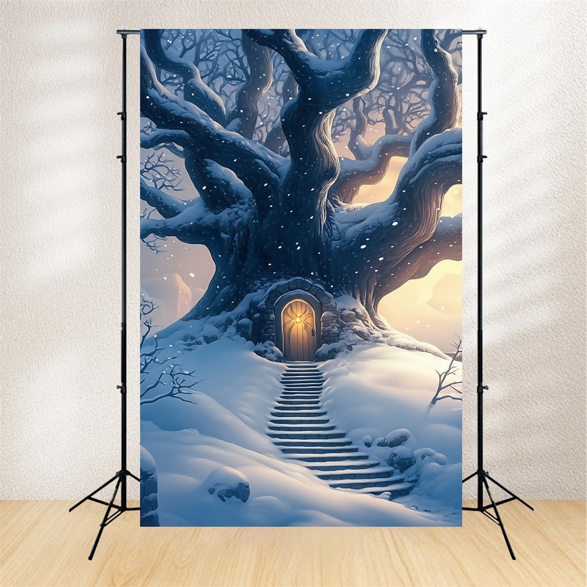 Toile de fond Forêt Neige Porte Arbre Neige Crépuscule MRR7-115
