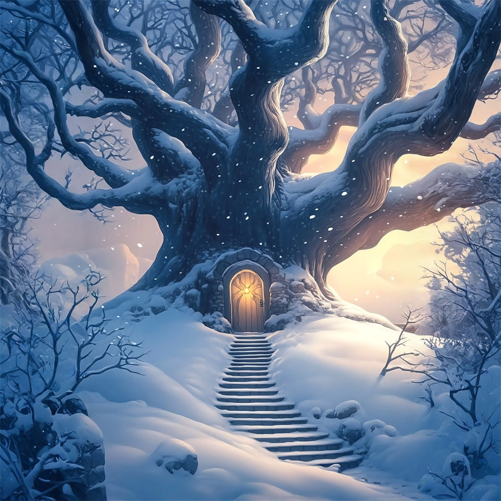 Toile de fond Forêt Neige Porte Arbre Neige Crépuscule MRR7-115