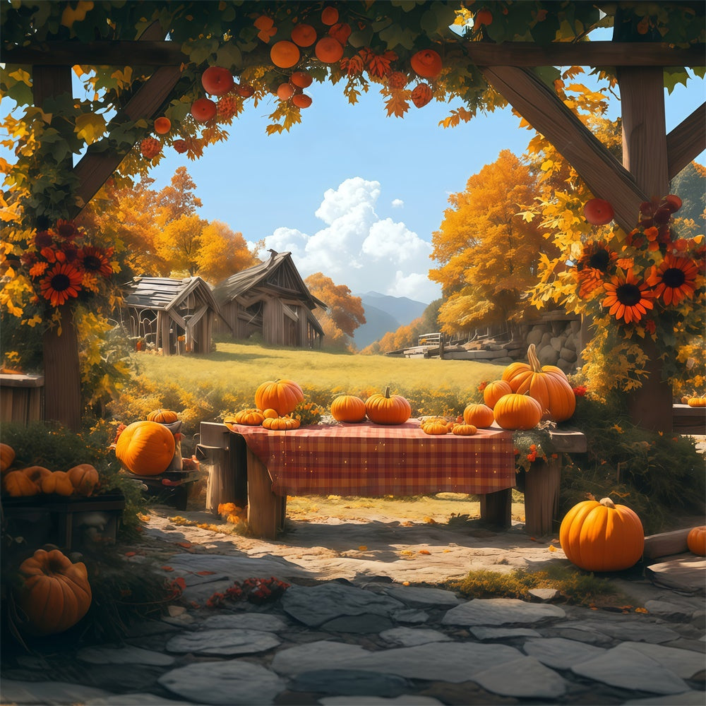 Toile de fond Photo Automne Table Rustique Récolte MRR7-116