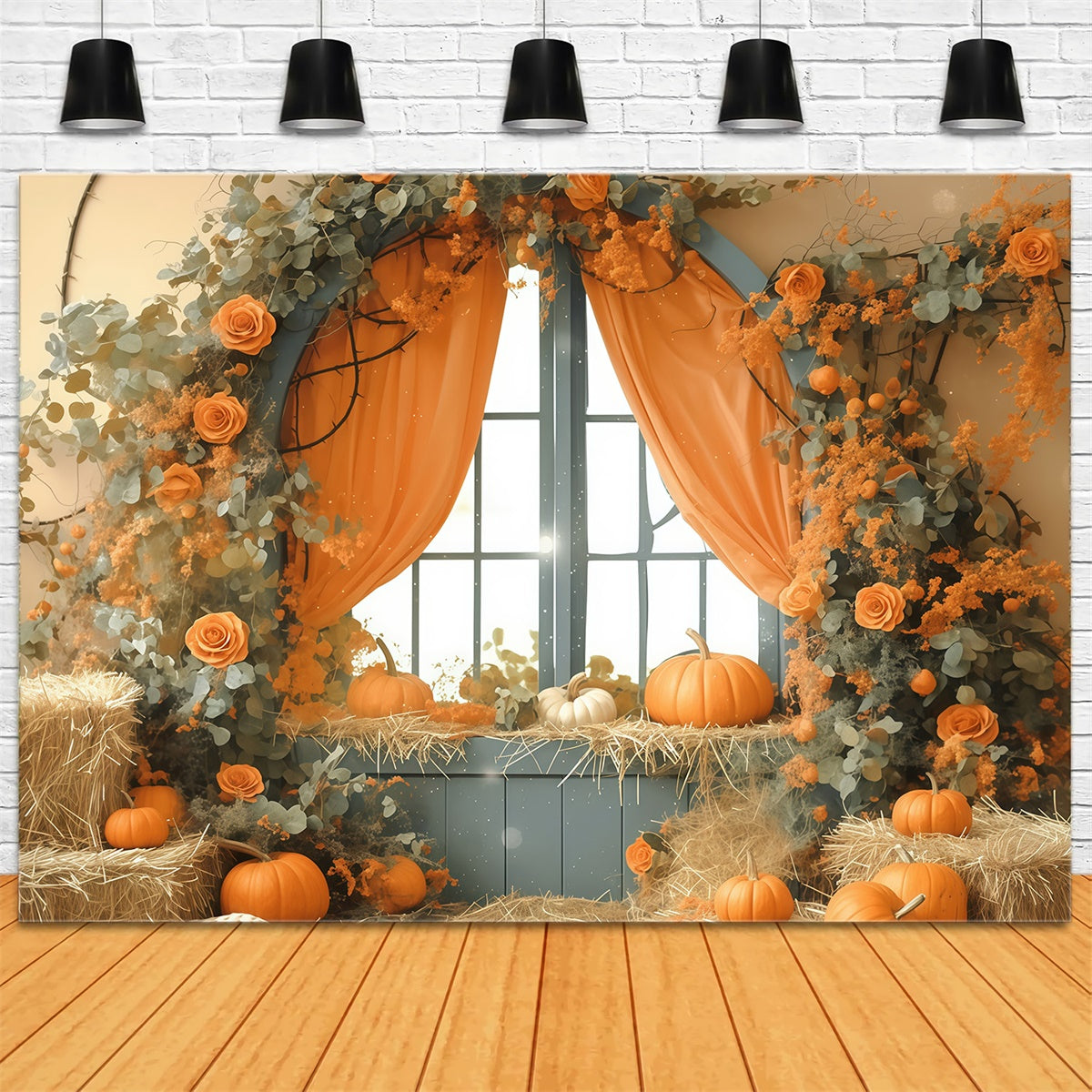 Toile de fond Photo Automne Citrouilles Pastel Fenêtre MRR7-121
