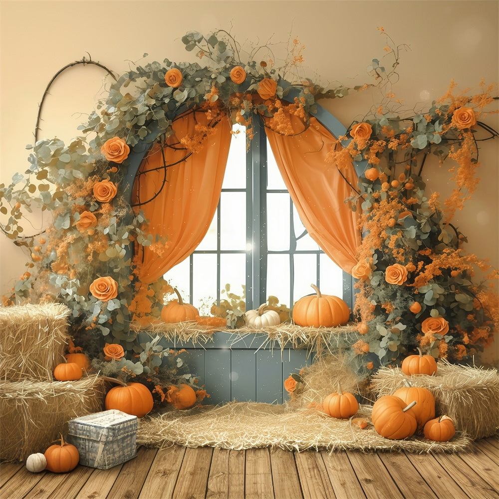 Toile de fond Photo Automne Citrouilles Pastel Fenêtre MRR7-121