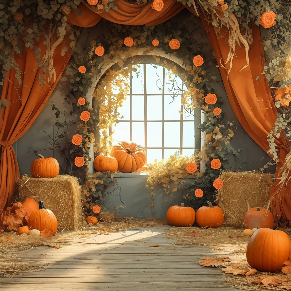 Toile de fond Déco Automne Fenêtre Récolte Scène Foin MRR7-125