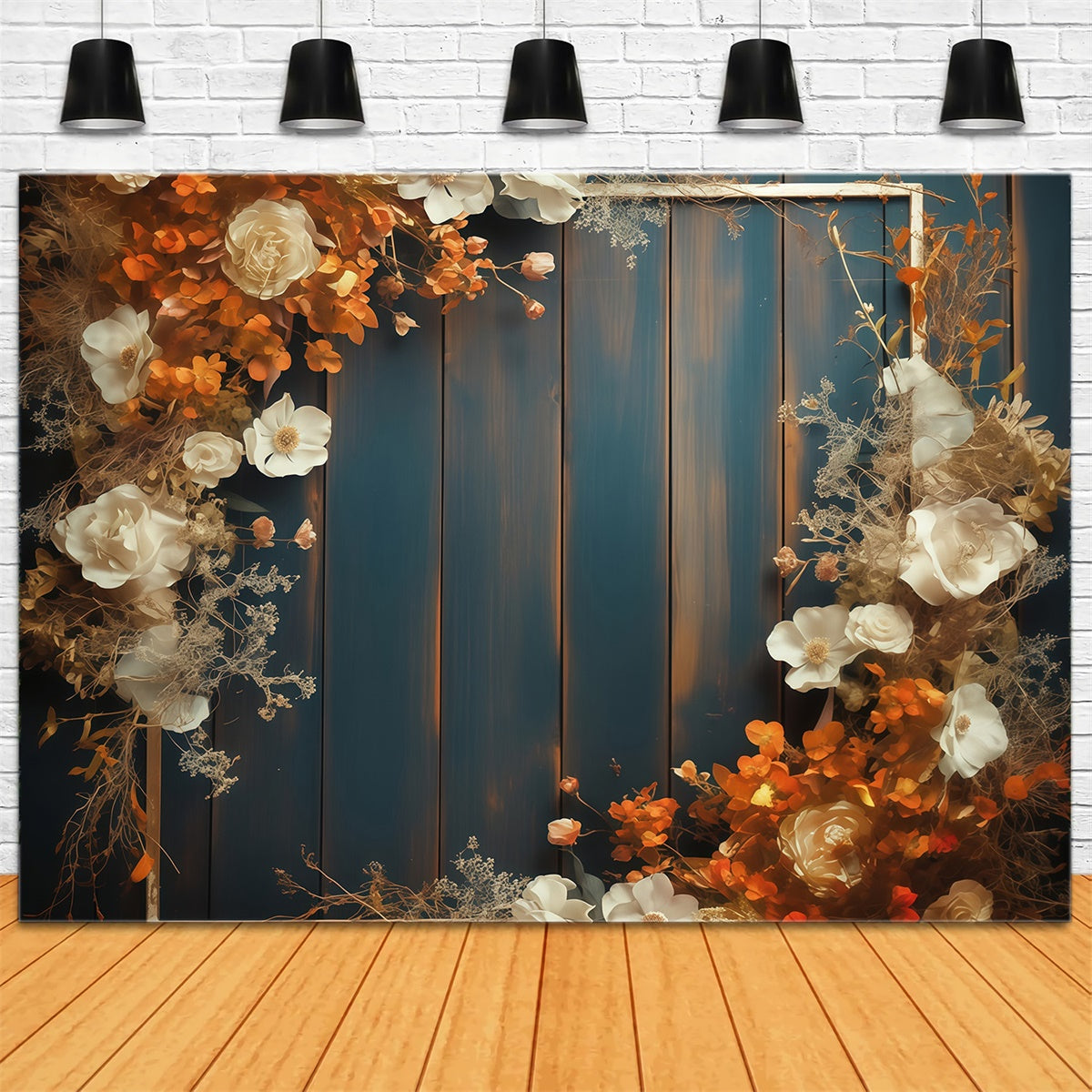 Toile de fond Déco Automne Panneau Bois Floral Rustique MRR7-127
