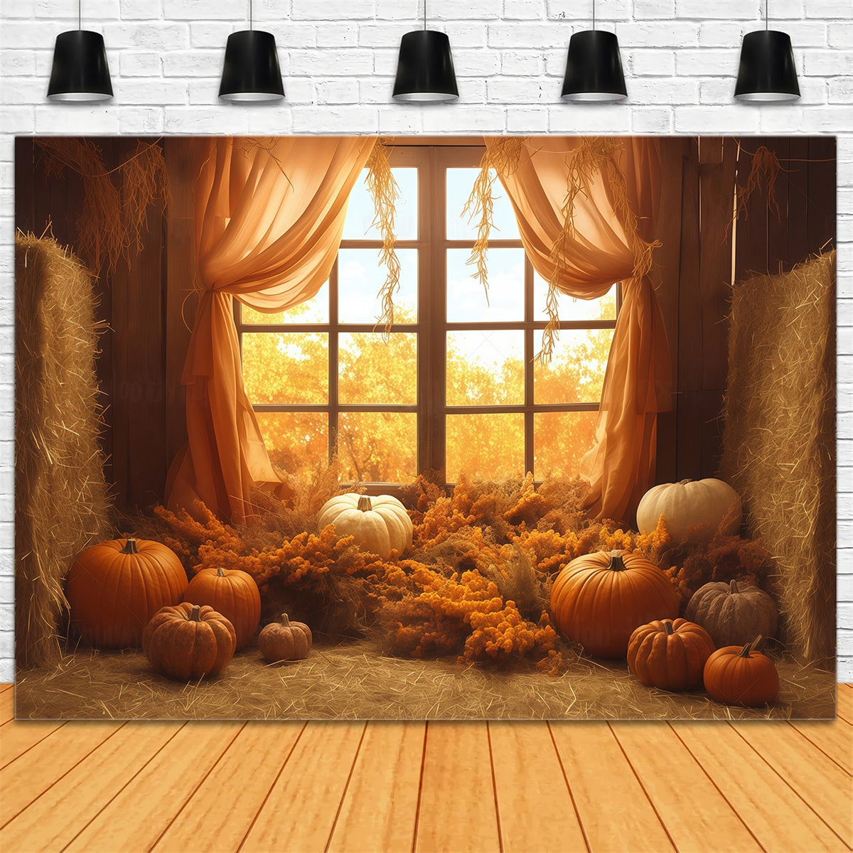Toile de fond Photo Automne Rideaux Meule Foin Rustique MRR7-131