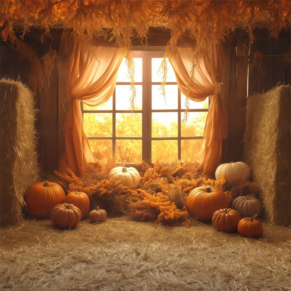 Toile de fond Photo Automne Rideaux Meule Foin Rustique MRR7-131