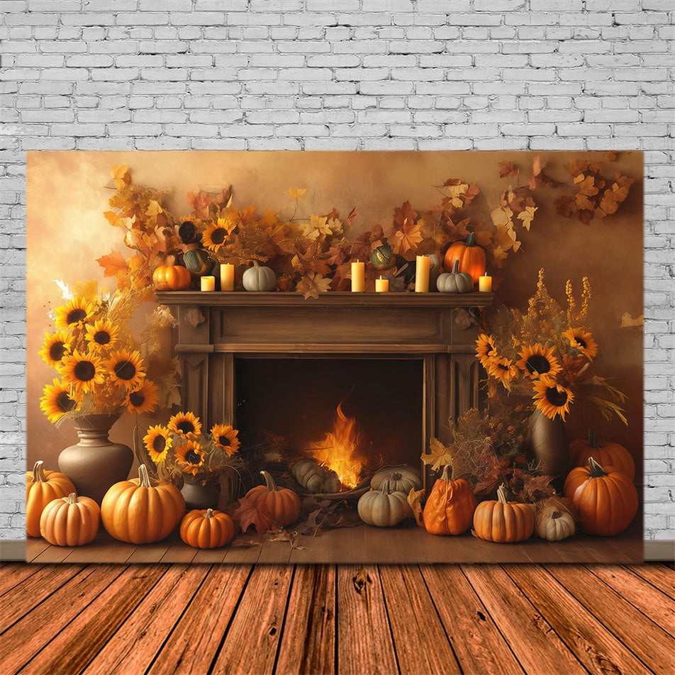 Toile de fond Photo Automne Cheminée Douillette Récolte MRR7-133