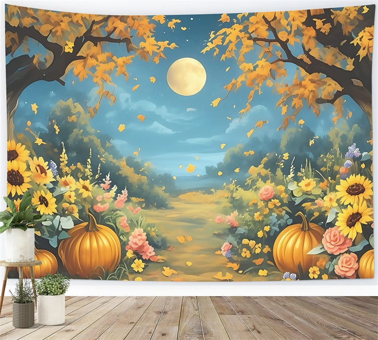 Toile de fond Déco Automne Citrouilles Magiques Clair Lune MRR7-134