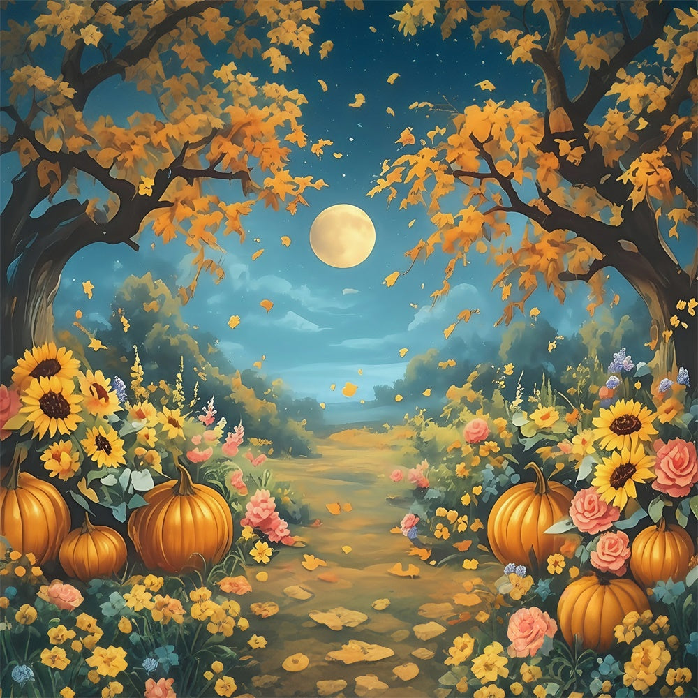 Toile de fond Déco Automne Citrouilles Magiques Clair Lune MRR7-134