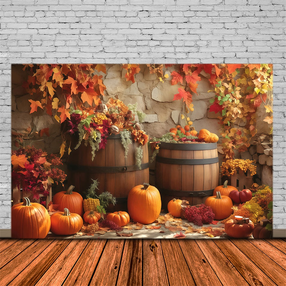 Toile de fond Déco Automne Tonneau Bois Présentation Automne MRR7-135