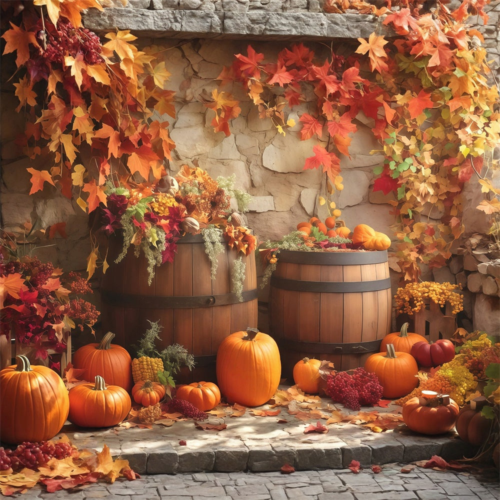 Toile de fond Déco Automne Tonneau Bois Présentation Automne MRR7-135