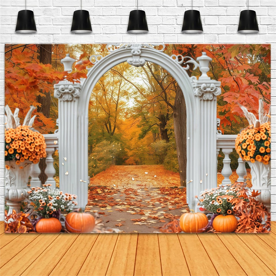 Toile de fond Déco Automne Arche Feuilles Sentier Forêt MRR7-140