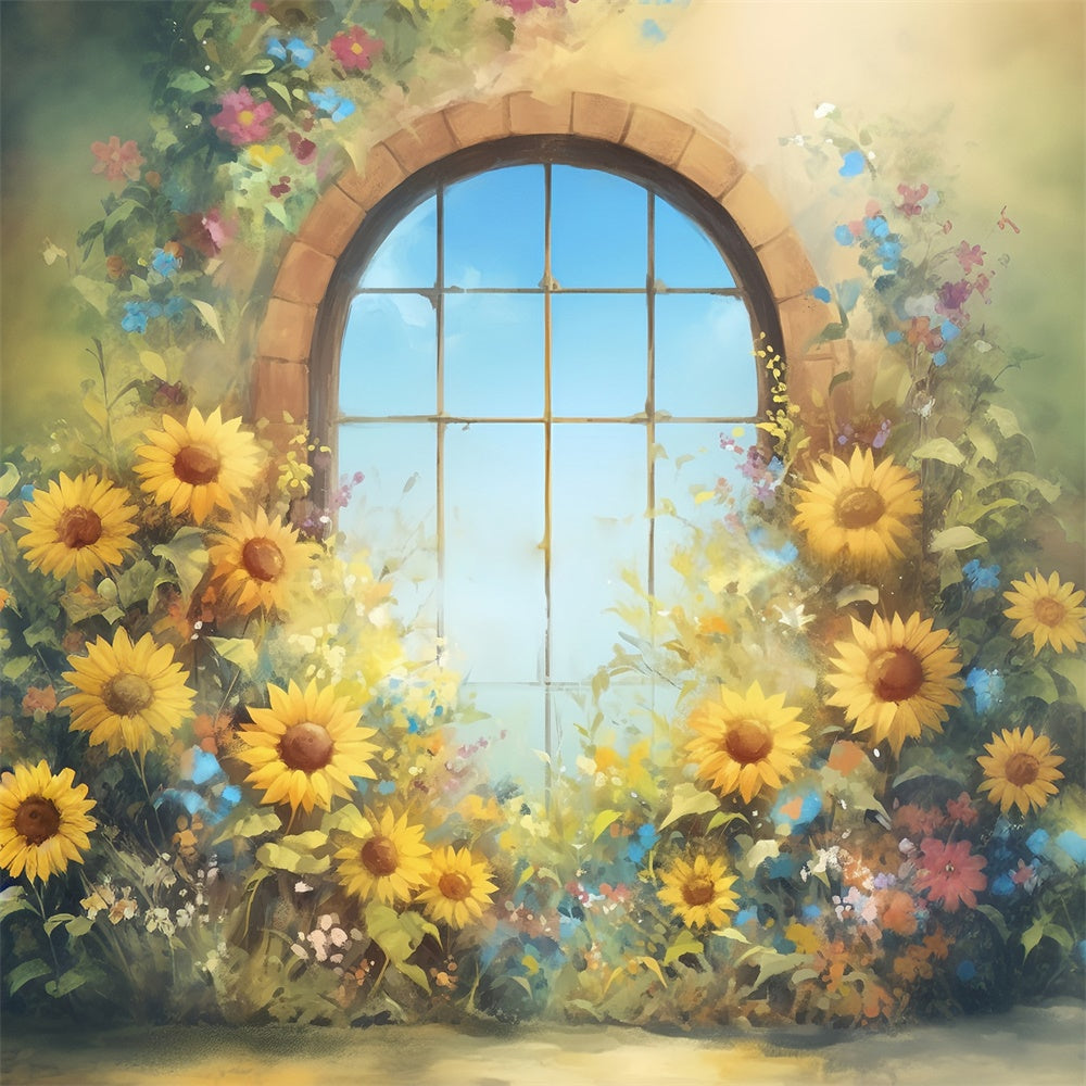 Toile de fond Déco Automne Arche Tournesols Fenêtre Lueur MRR7-144