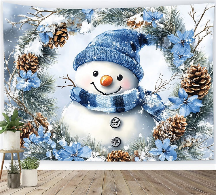 Toile de fond Hiver Photographie Bonhomme de Neige Pin Couronne MRR7-147