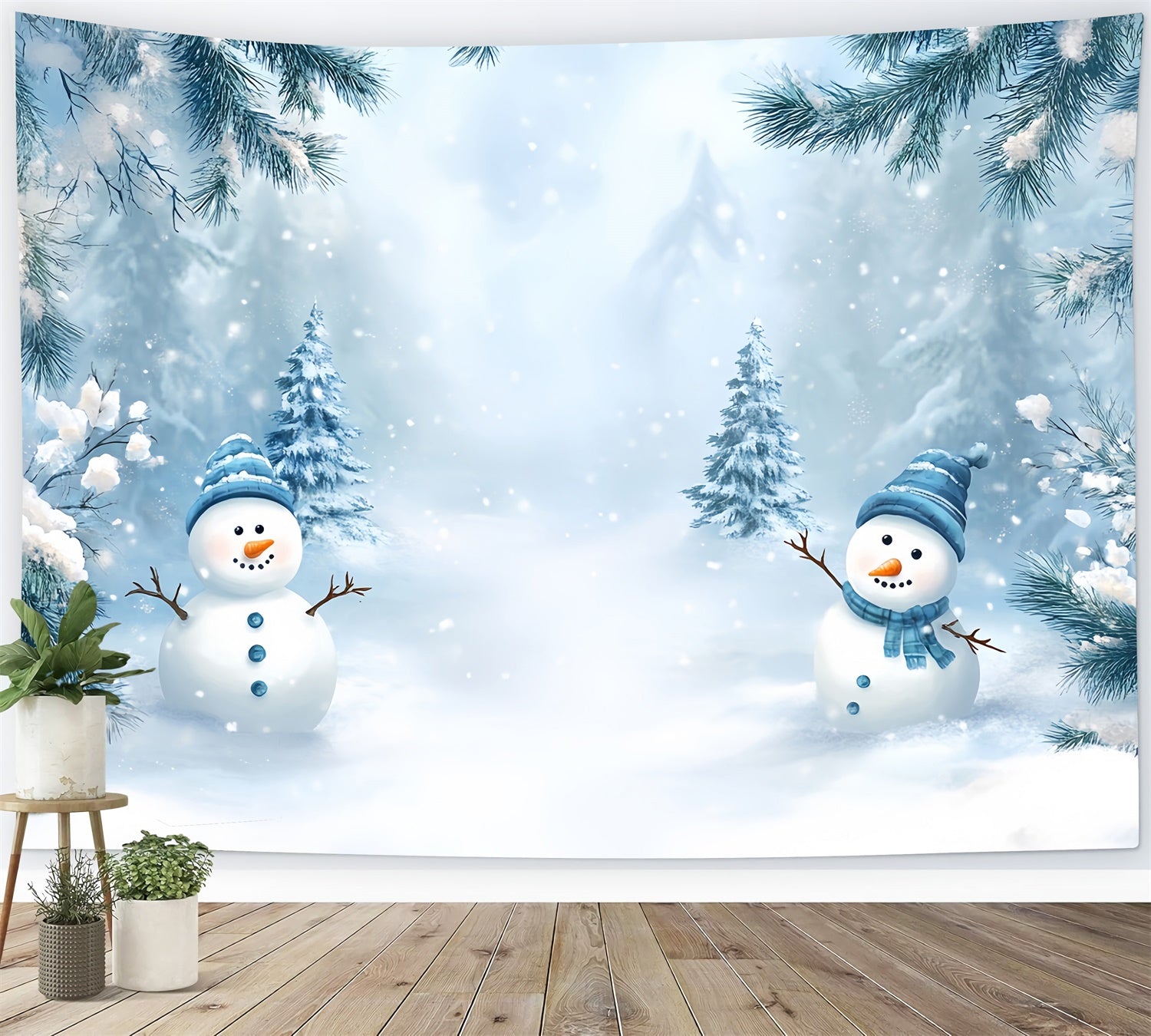 Toile de fond Hiver Photographie Forêt Bonhomme de Neige Amusant MRR7-148