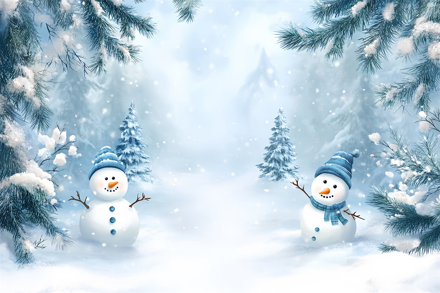 Toile de fond Hiver Photographie Forêt Bonhomme de Neige Amusant MRR7-148