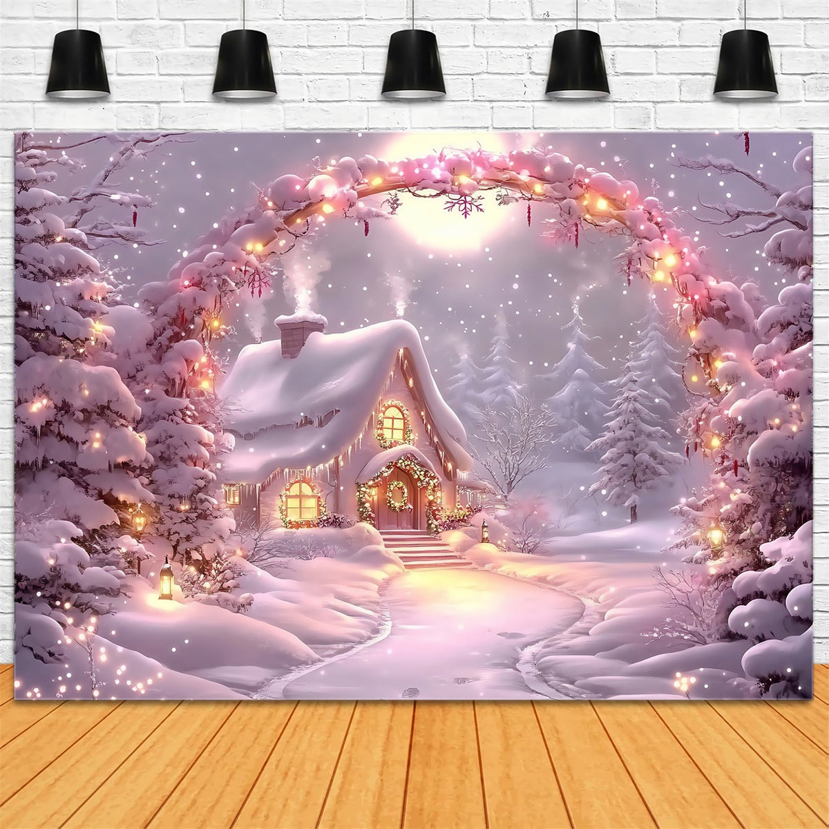 Toile de fond Pays des Merveilles Hiver Chalet Éclatant MRR7-149