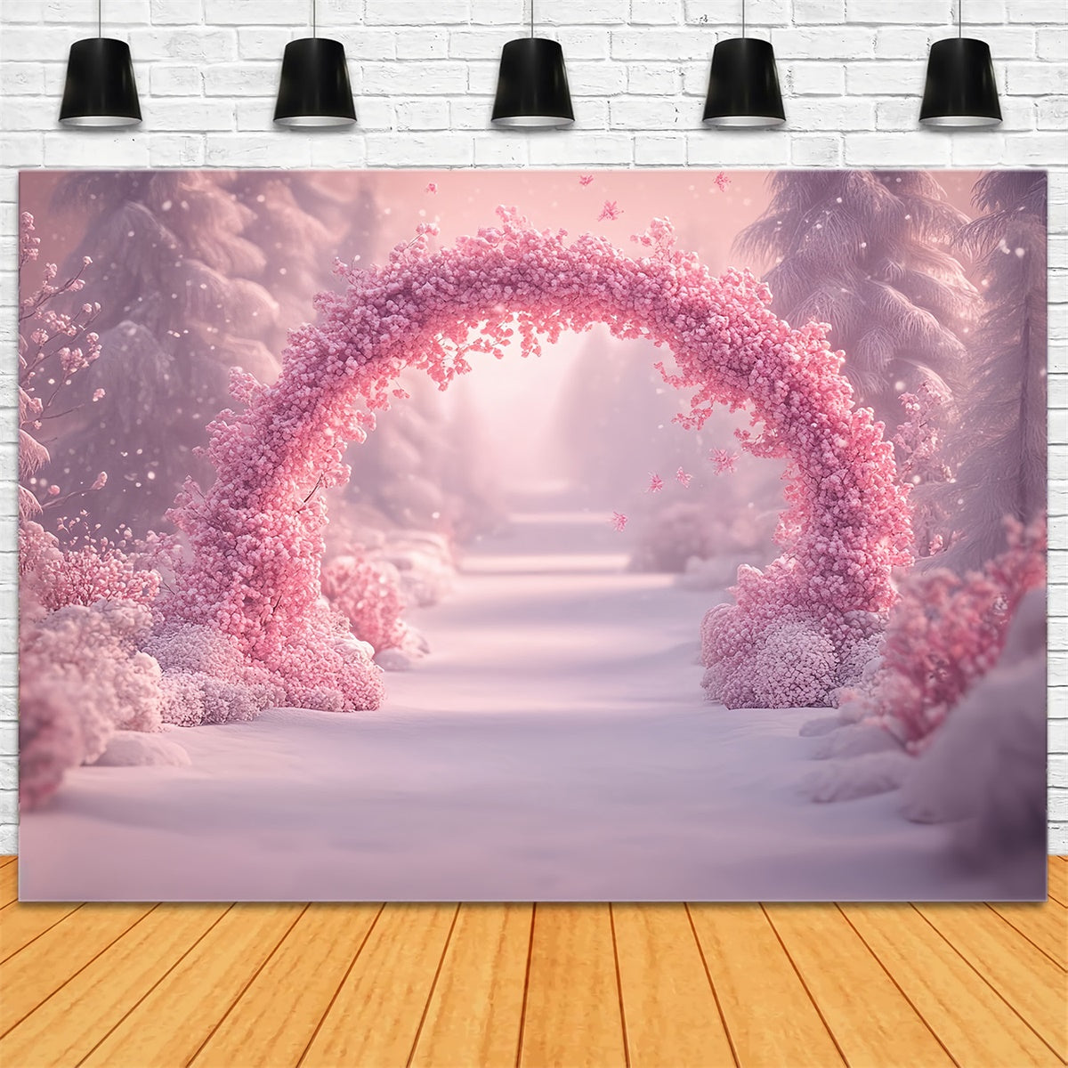 Toile de fond Pays des Merveilles Hiver Neige Fleurs Roses MRR7-150