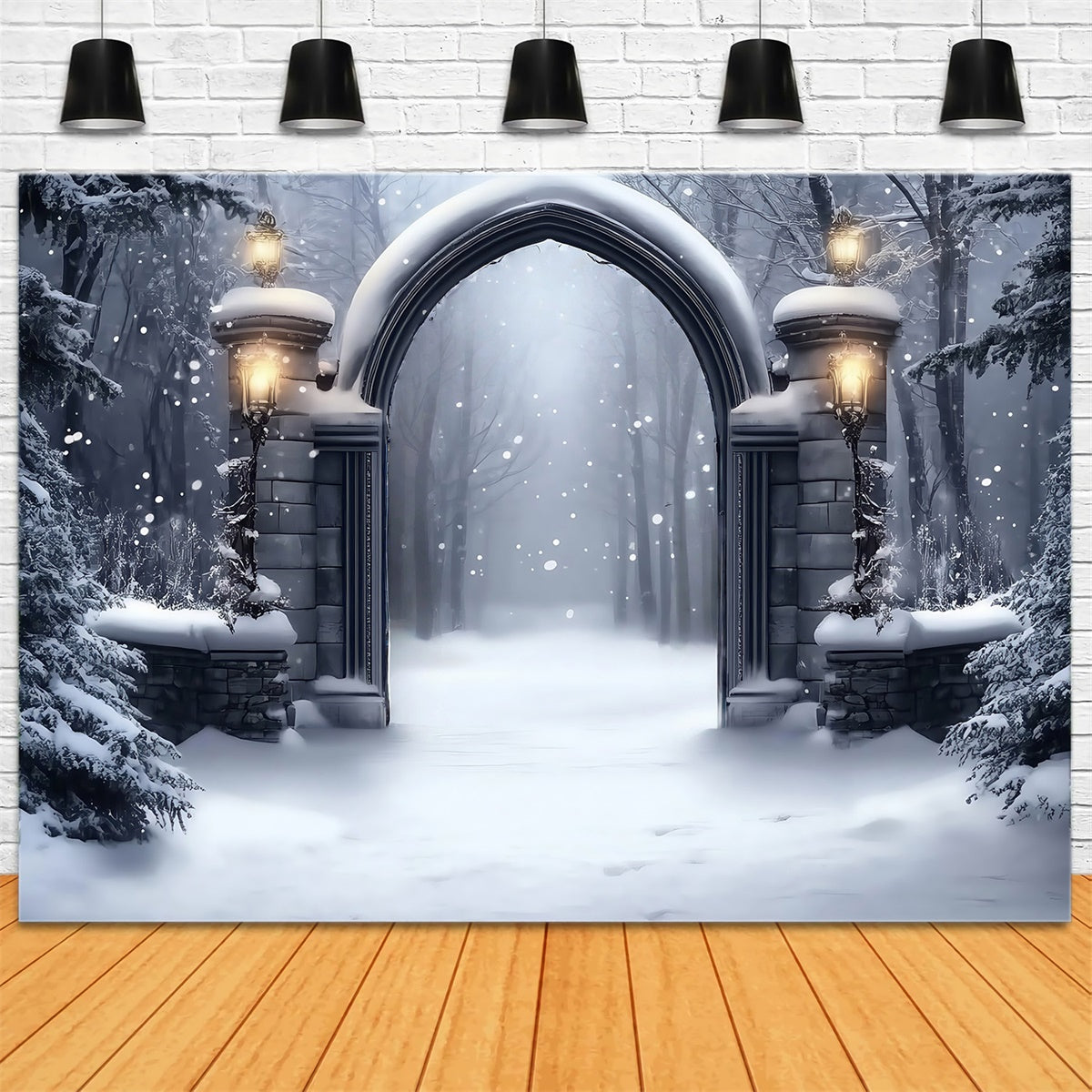 Toile de fond Neige Hiver Portail Gothique MRR7-152