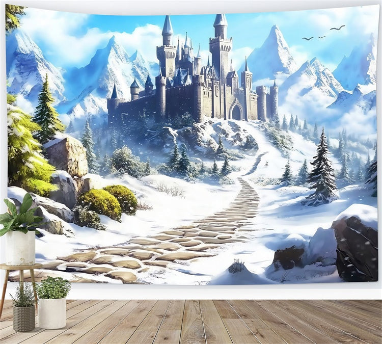 Toile de fond Château Sentier Château Hiver MRR7-157