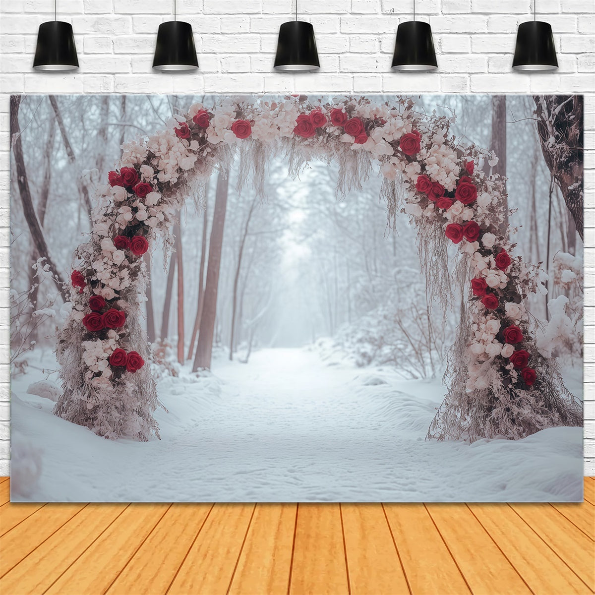 Toile de fond Forêt Hiver Sentier Arche de Roses MRR7-158