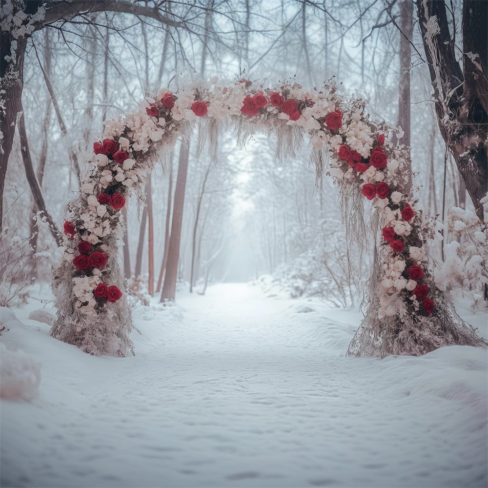 Toile de fond Forêt Hiver Sentier Arche de Roses MRR7-158