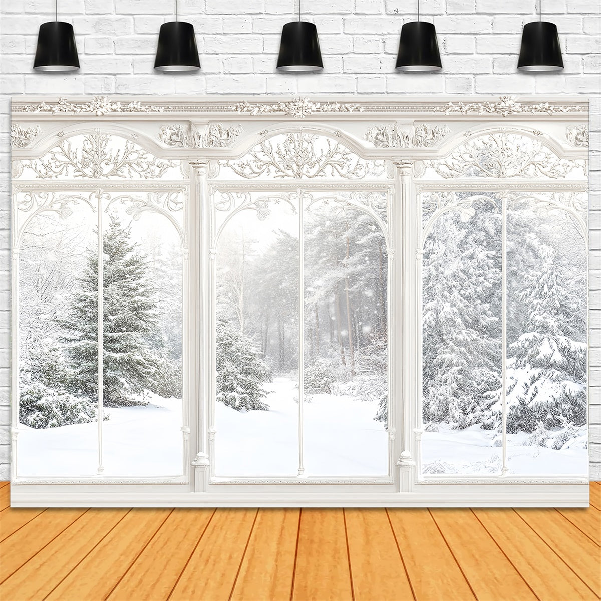 Toile de fond Hiver Vue Fenêtre Ornée MRR7-159
