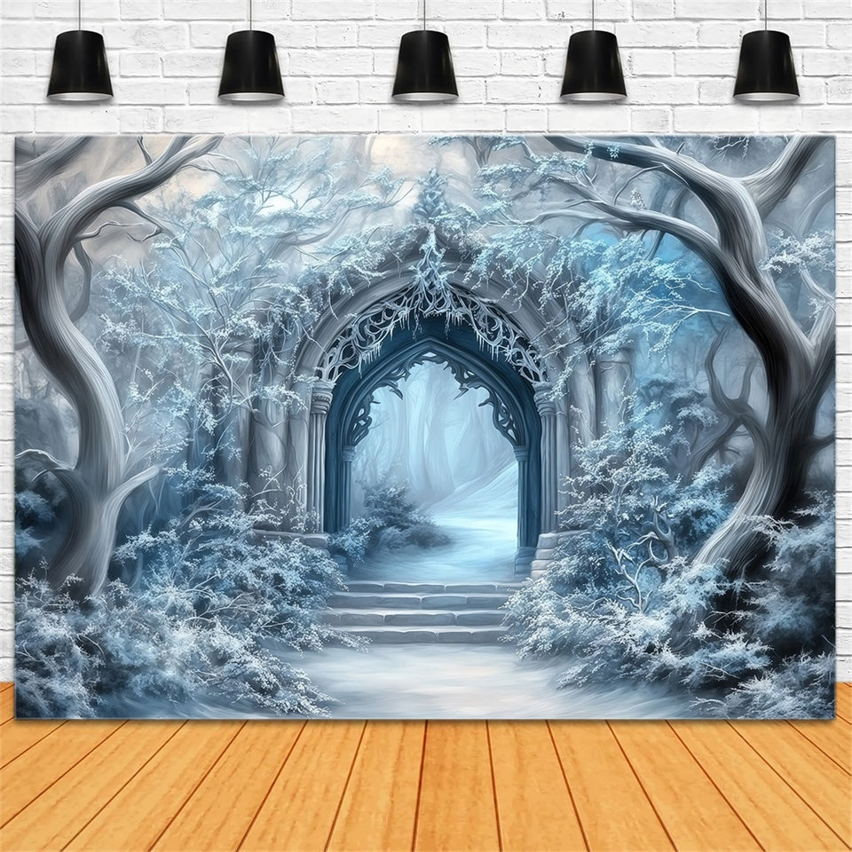 Toile de fond Pays des Merveilles Hiver Portail Gothique Givré MRR7-160