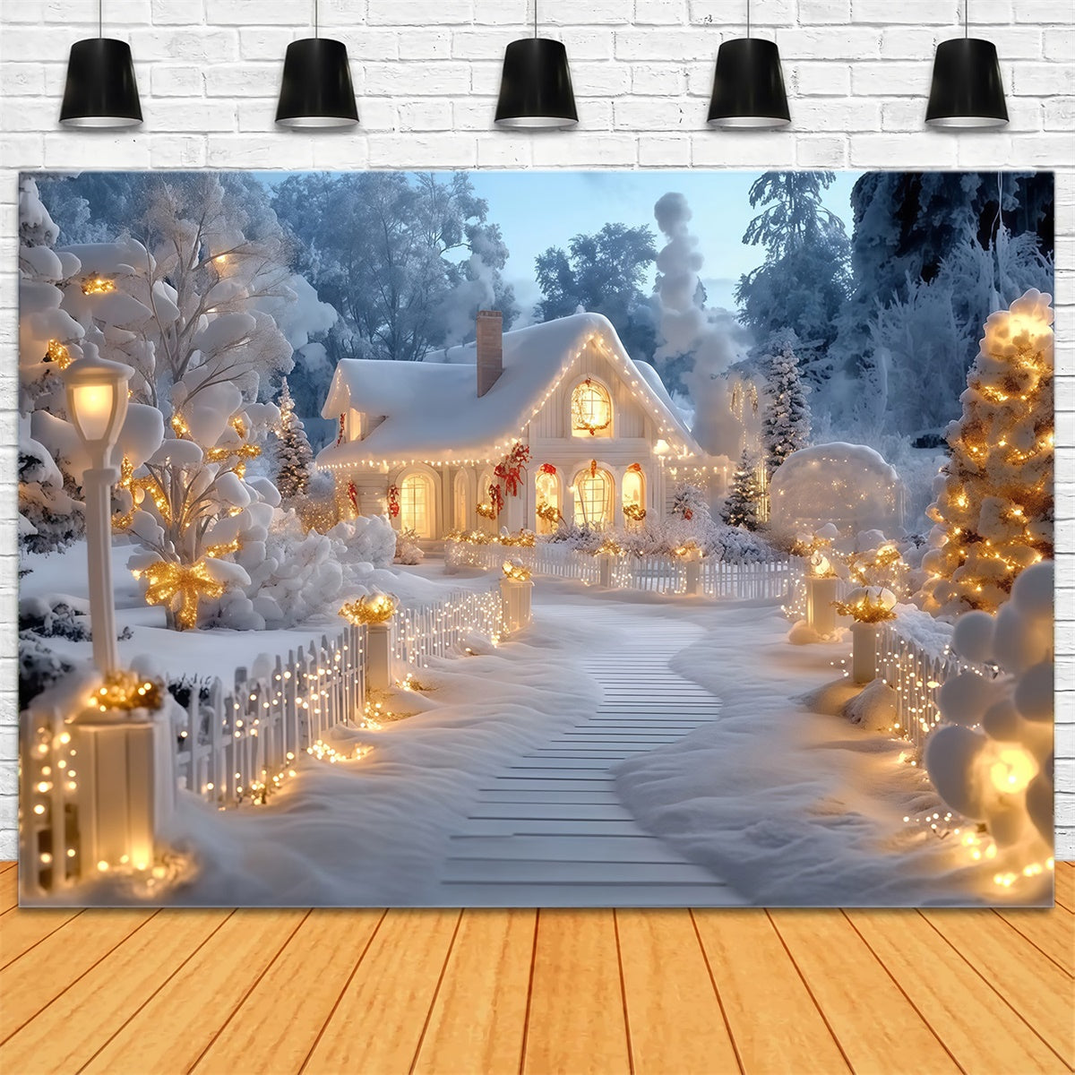 Toile de fond Scène Hivernale Chalet Hiver Lumineux MRR7-161