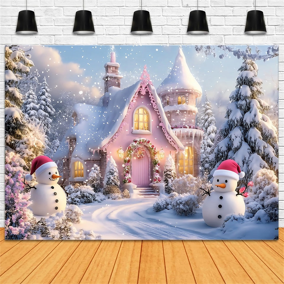 Toile de fond Neige Hiver Chalet Rose Enneigé MRR7-163