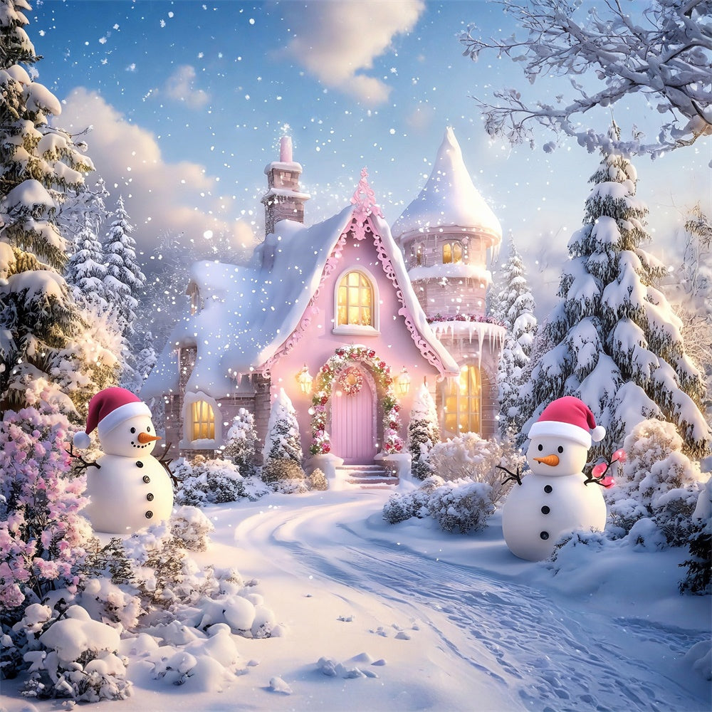 Toile de fond Neige Hiver Chalet Rose Enneigé MRR7-163