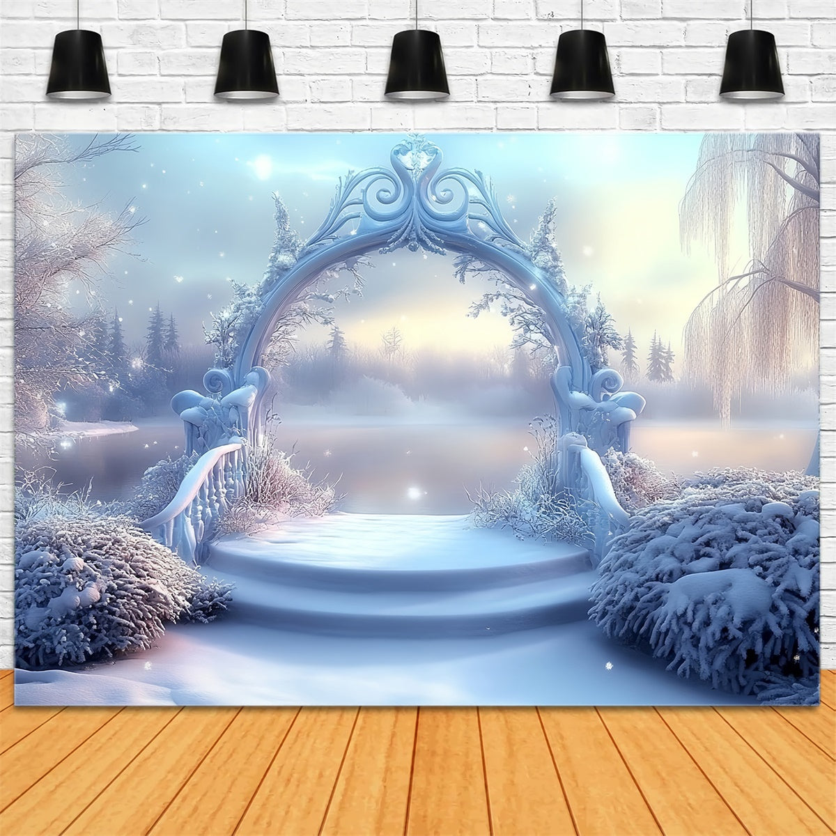 Toile de fond Pays des Merveilles Hiver Lac Crépuscule Hivernal MRR7-164