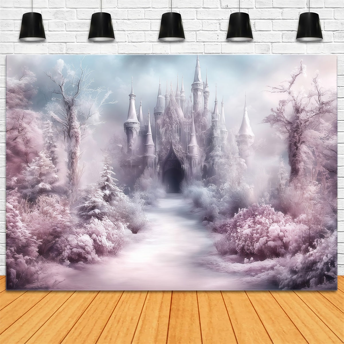 Toile de fond Château Hiver Sentier Château Rosé MRR7-165