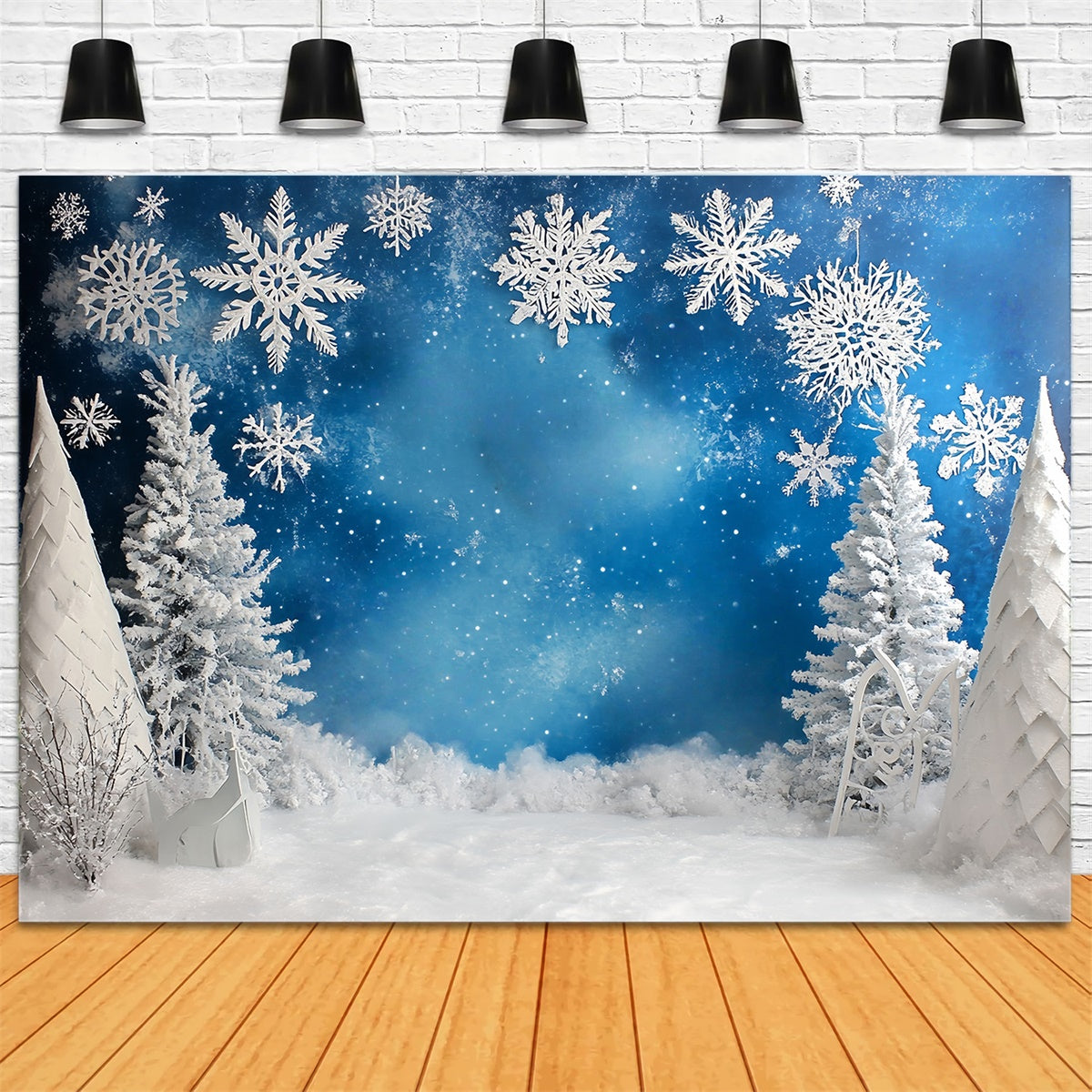 Toile de fond Flocon de Neige Hiver Bleu Givré MRR7-166