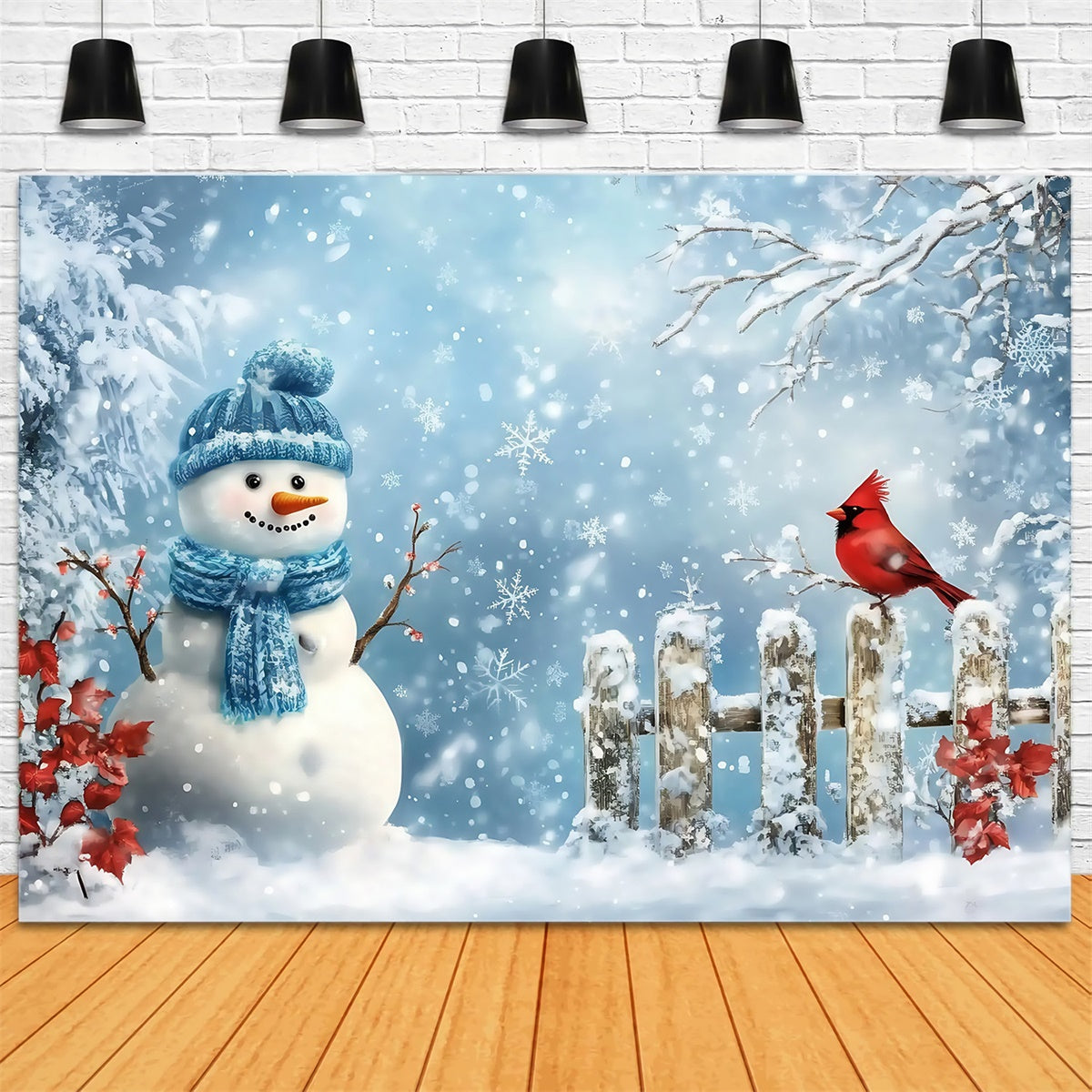 Toile de fond Enneigée Cardinal Bonhomme de Neige Joyeux MRR7-170