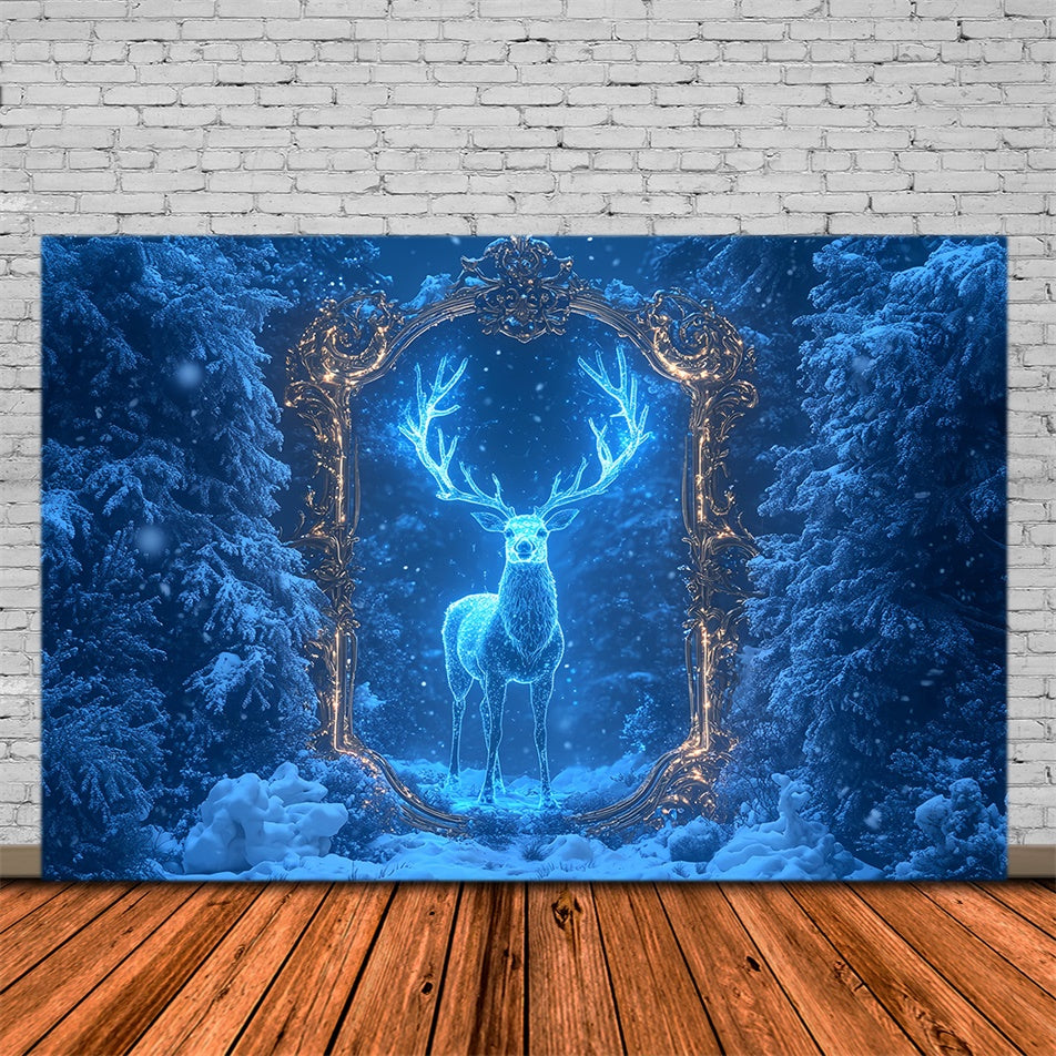 Toile de fond Hiver Forêt Magique Gelée Cerf MRR7-173